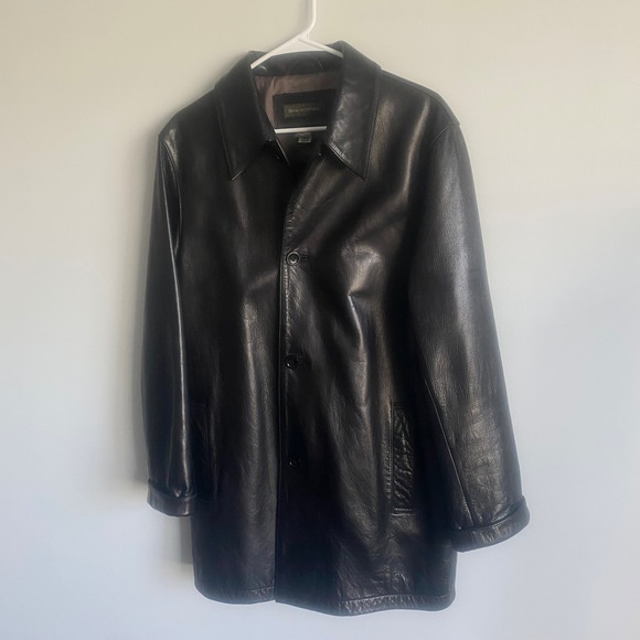 Banana Republic Vintage Fall 99' Black Genuine Leather Coat Jacket Size Medium - Picture 1 of 8
